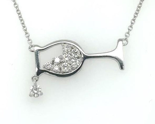 14K White Gold Diamond Wine Glass Pendant
