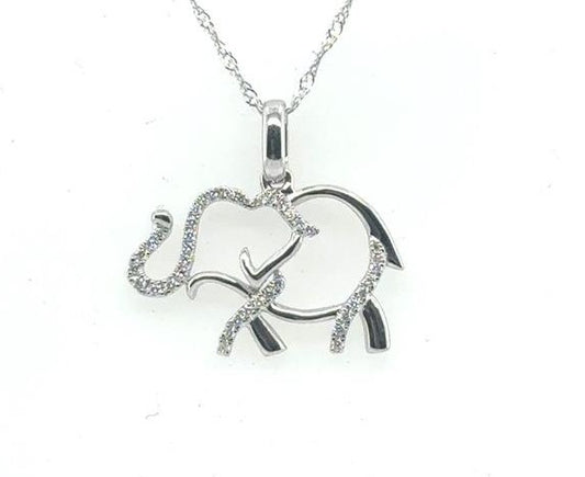 14K White Gold Diamond Elephant Pendant