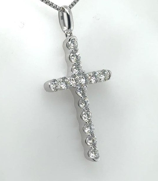 18K White Gold Classic Diamond Cross Pendant