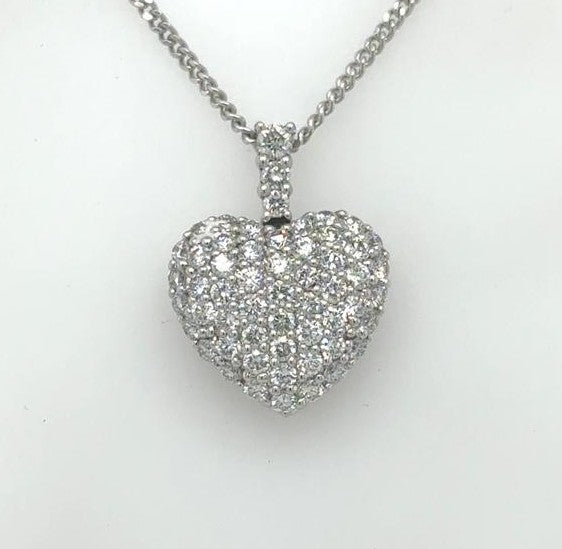 18K White Gold Pave Diamond Heart Pendant