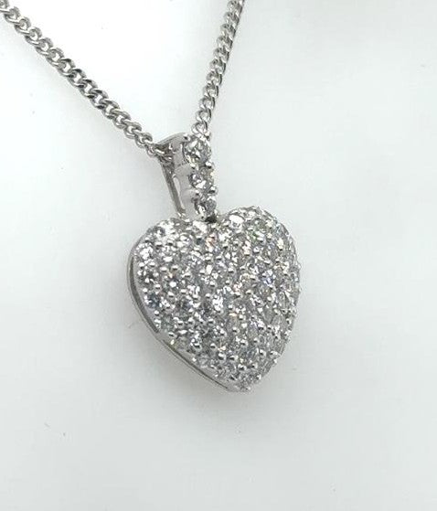 18K White Gold Pave Diamond Heart Pendant