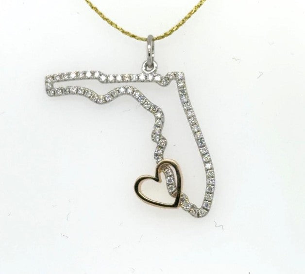 14K White Gold Diamond Florida #SWFLStrong Pendant with Yellow Gold Heart