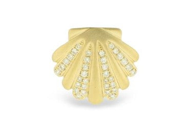 14K Yellow Gold Clam Shell Diamond Pendant