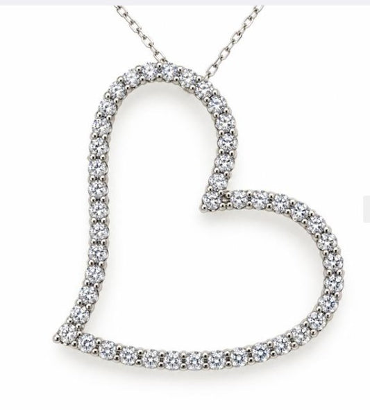 14K White Gold Diamond Heart Pendant - 2.24ctw Statement Piece