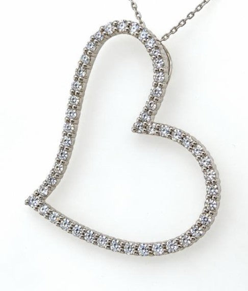 14K White Gold Diamond Heart Pendant - 2.24ctw Statement Piece