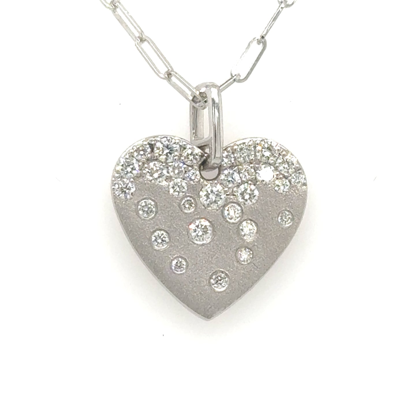 14K White Gold Diamond Confetti Heart Pendant with 18" Chain