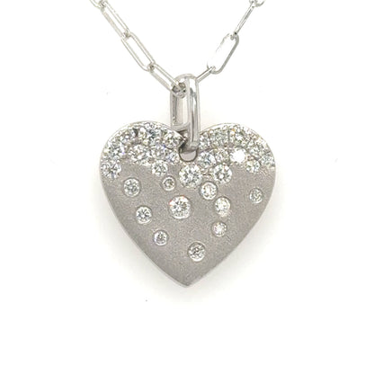 14K White Gold Diamond Confetti Heart Pendant with 18" Chain