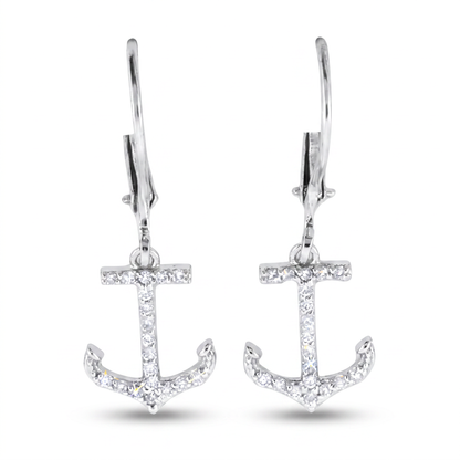 14K White Gold Diamond Anchor Earrings - 0.26ctw Leverback