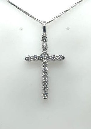 18K White Gold Diamond Cross Pendant - 1.75ctw Classic Design