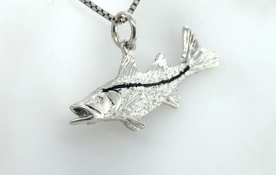 Sterling Silver Snook Fish Charm Pendant 1.75"