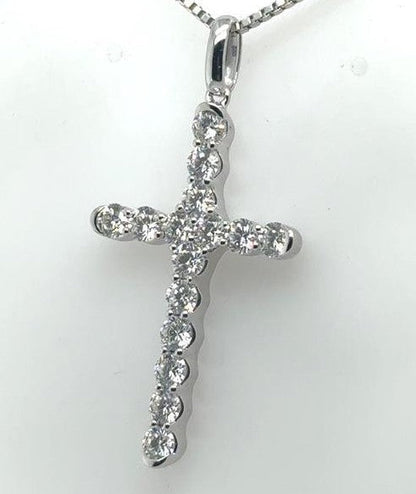 18K White Gold Diamond Cross Pendant - 1.75ctw Classic Design