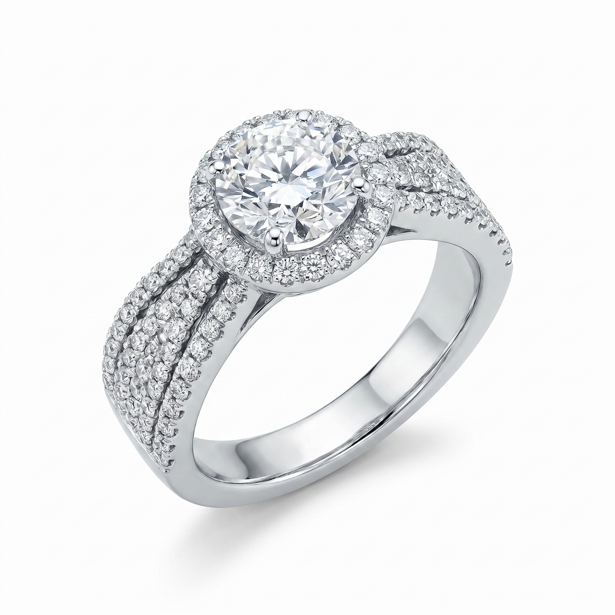 18K White Gold 1.0ct Diamond Halo Engagement Ring - EGL Certified