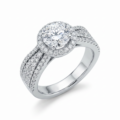18K White Gold 1.0ct Diamond Halo Engagement Ring - EGL Certified