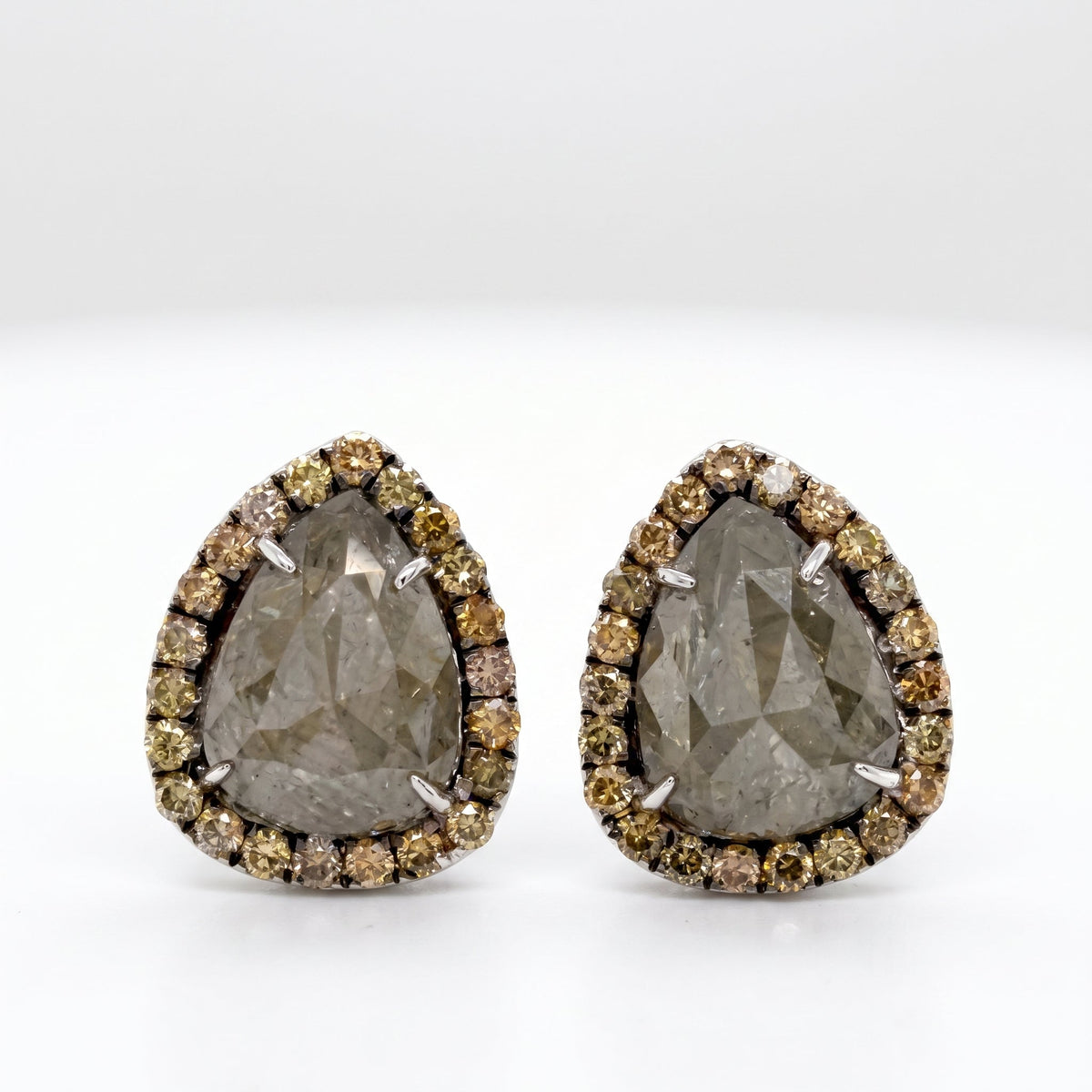 14K White Gold Pear Slice Diamond Halo Stud Earrings 2.25ctw