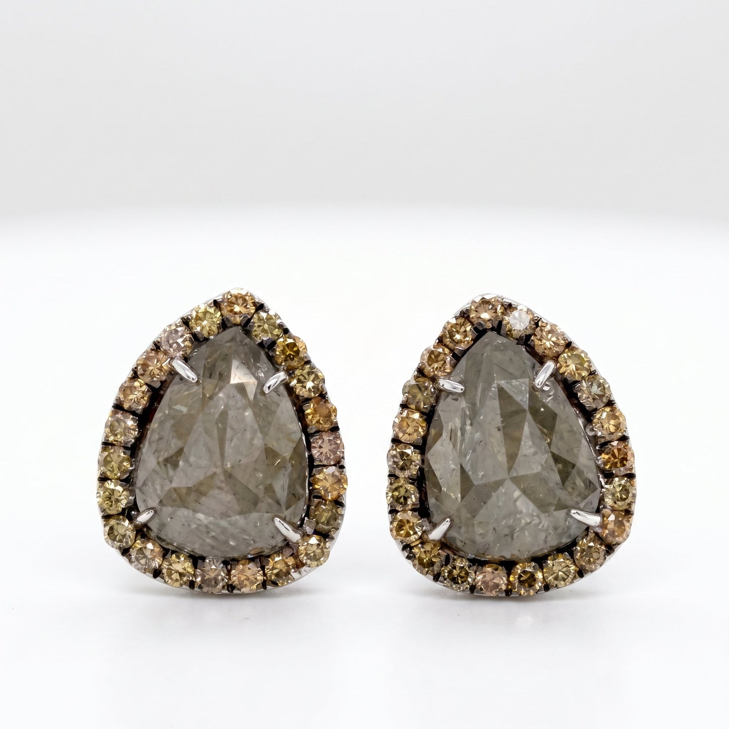 14K White Gold Pear Slice Diamond Halo Stud Earrings 2.25ctw