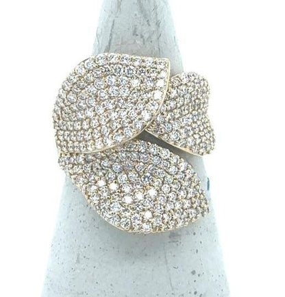 14K Yellow Gold Diamond Pave Leaf Ring - 2.23ctw Natural Diamonds