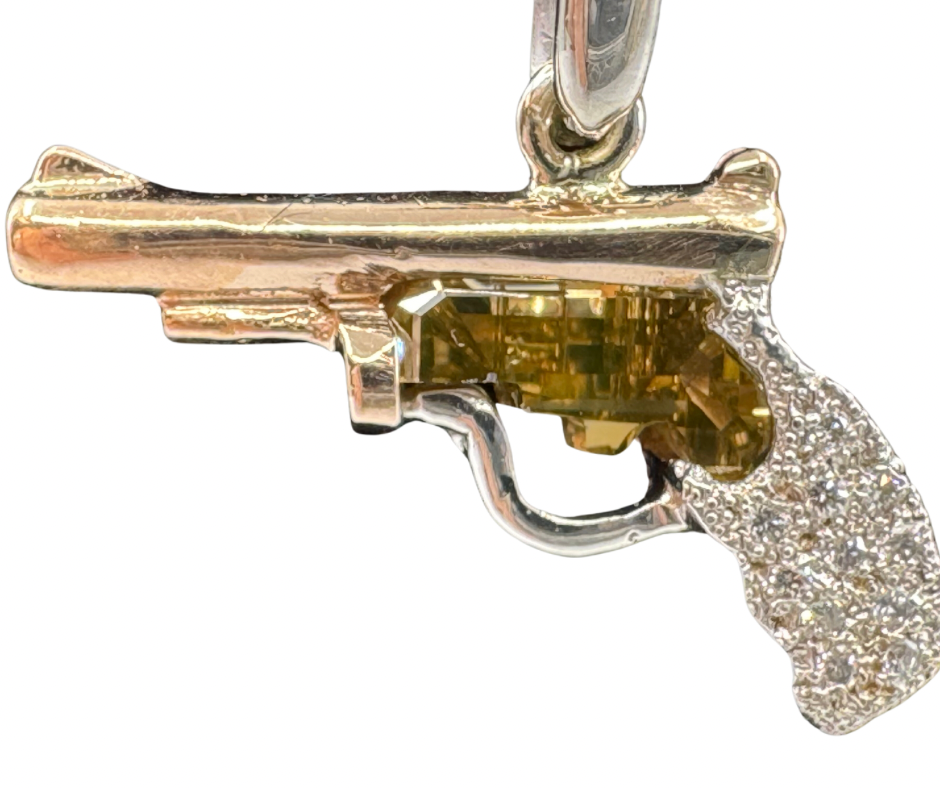 14K Rose & White Gold One-of-a-kind Diamond Pistol Pendant