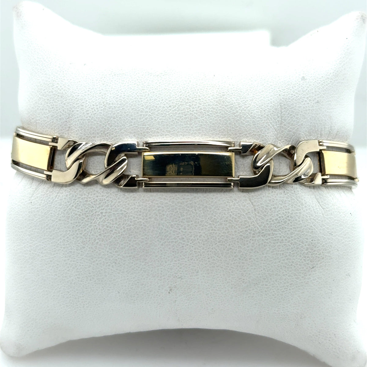 14K Yellow & White Gold Mens Fancy Link Bracelet 8.25" Box Clasp