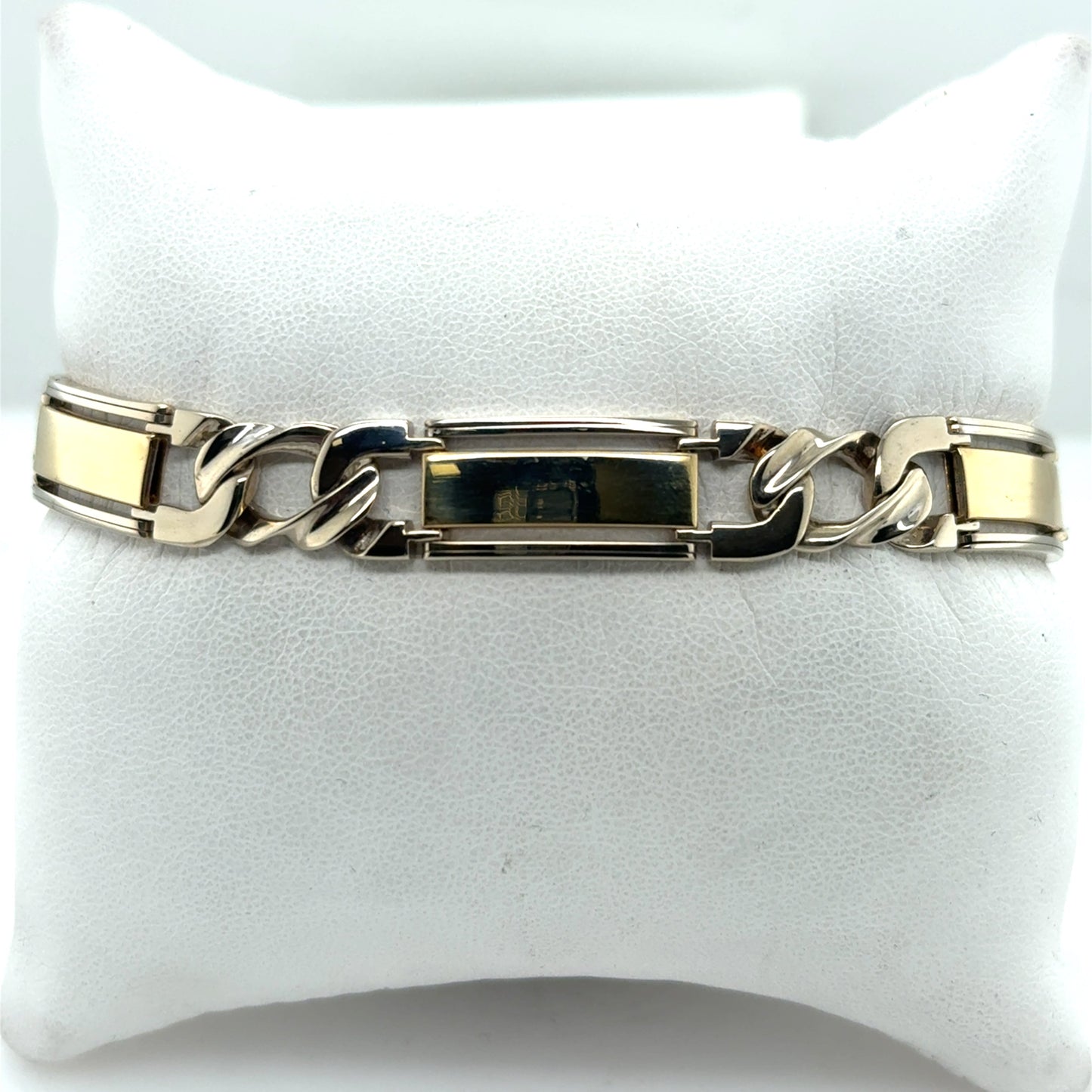 14K Yellow & White Gold Mens Fancy Link Bracelet 8.25" Box Clasp