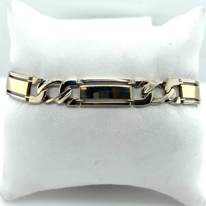 14K Yellow & White Gold Mens Fancy Link Bracelet 8.25" Box Clasp
