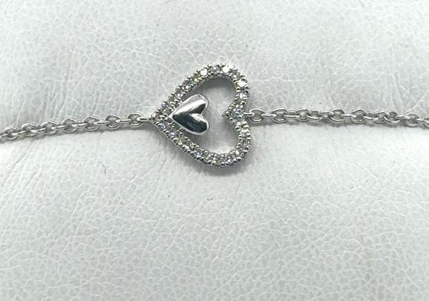 14K Petite Diamond Heart Bracelet with Rolo Chain and Extender