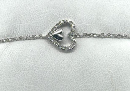 14K Petite Diamond Heart Bracelet with Rolo Chain and Extender