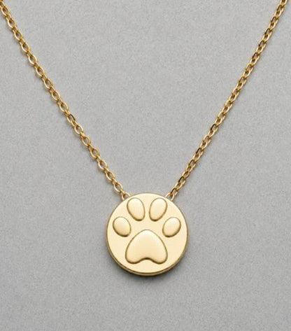 14K Yellow Gold Petite Paw Print Disc Pendant