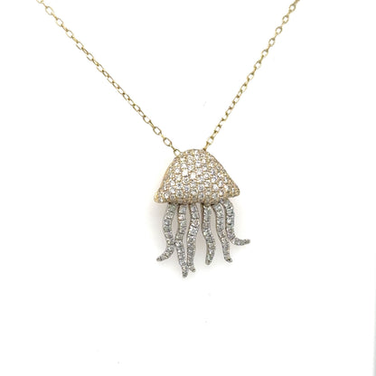 14K Yellow & White Gold Diamond Jellyfish Pendant - 0.61ct