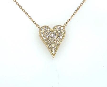 14K Yellow Gold Petite Pave Diamond Heart Pendant Necklace