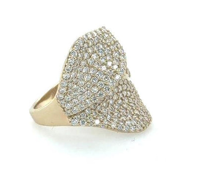 14K Yellow Gold Diamond Pave Leaf Ring - 2.23ctw Natural Diamonds