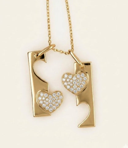 14K Yellow Gold Diamond BFF Pendant with 18" Chain