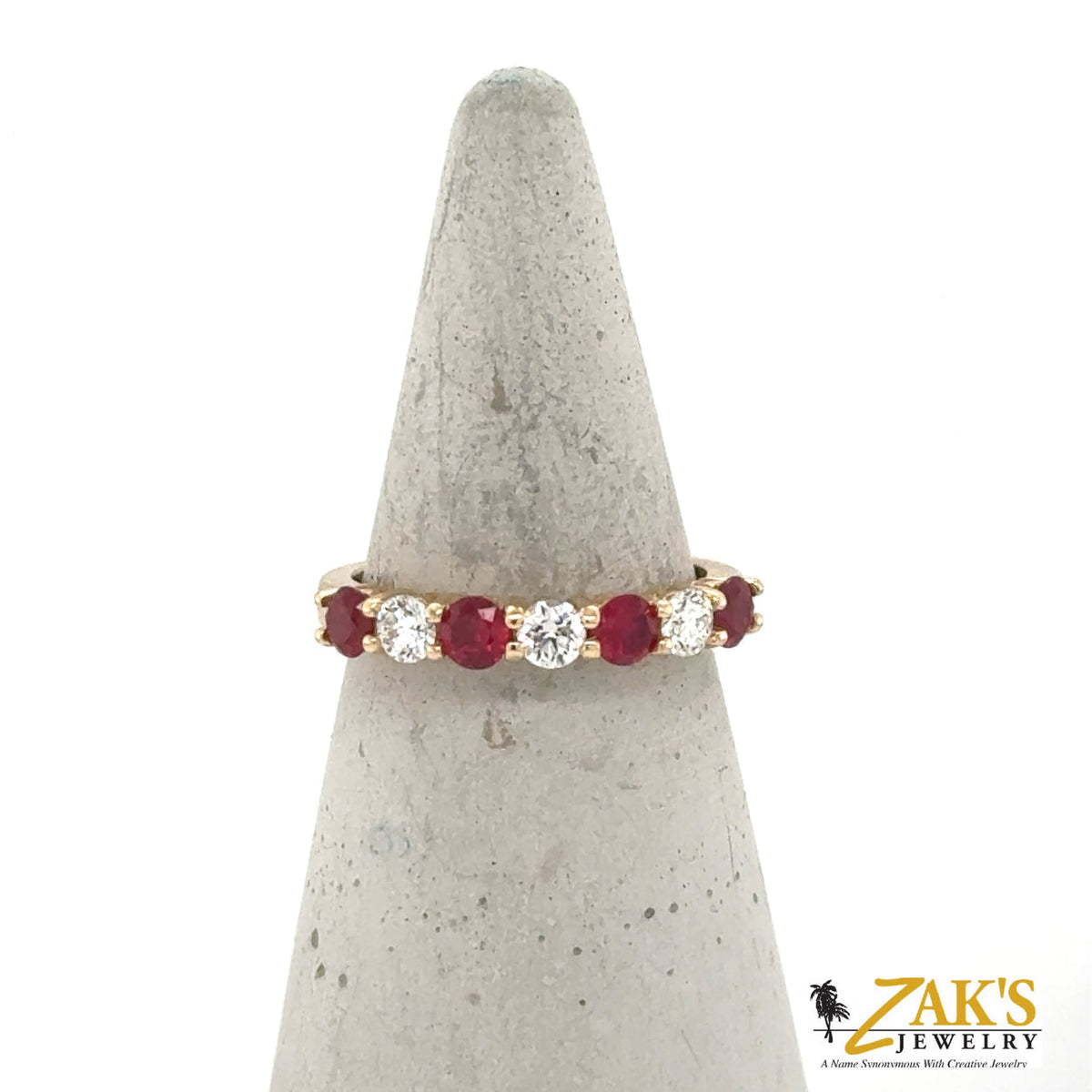 14K Yellow Gold Ruby & Diamond Band Ring - Size 7