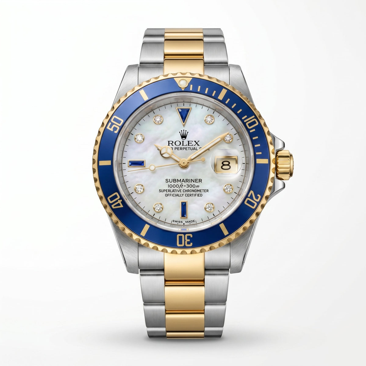 1999 Rolex Submariner 16613 Two-Tone Mother of Pearl Serti Dial