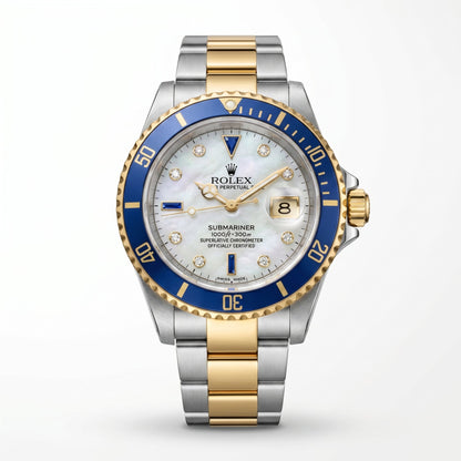 1999 Rolex Submariner 16613 Two-Tone Mother of Pearl Serti Dial