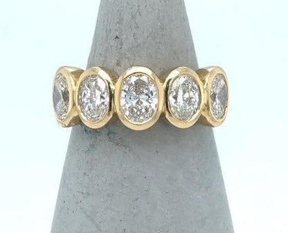 18K Yellow Gold Diamond Anniversary Band - 5 Oval Diamonds