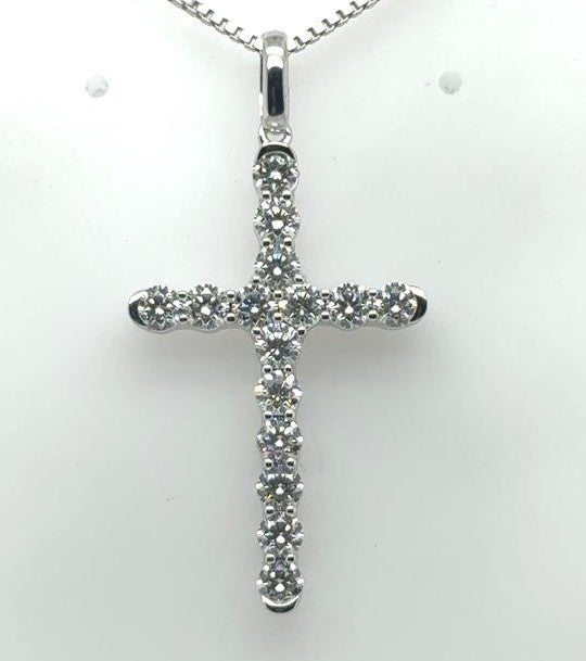 18K White Gold Diamond Cross Pendant - 1.75ctw Classic Design