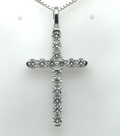 18K White Gold Diamond Cross Pendant - 1.75ctw Classic Design