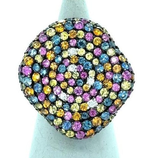 14K White Gold Multi-Color Sapphire & Diamond Statement Ring