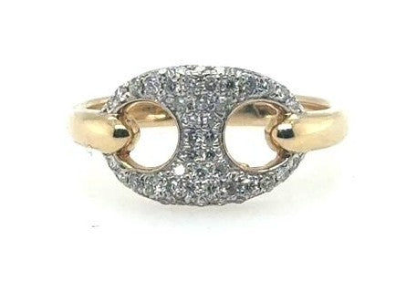 14K Yellow Gold Pave Puffed Gucci Link Ring - Size 7