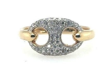 14K Yellow Gold Pave Puffed Gucci Link Ring - Size 7