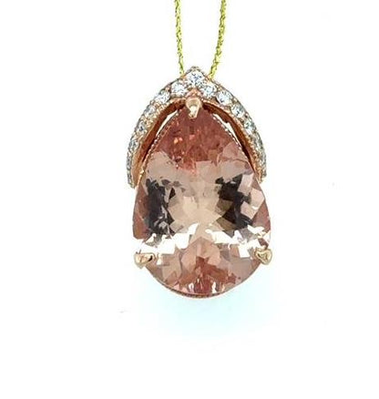 14K Rose Gold Pear Morganite & Diamond Pendant Necklace