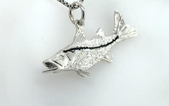 Sterling Silver 3D Snook Fish Pendant Charm 1.5"