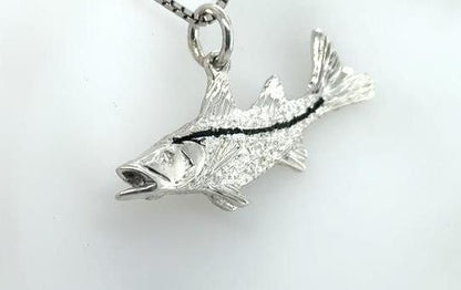 Sterling Silver 3D Snook Fish Pendant Charm 1.5"