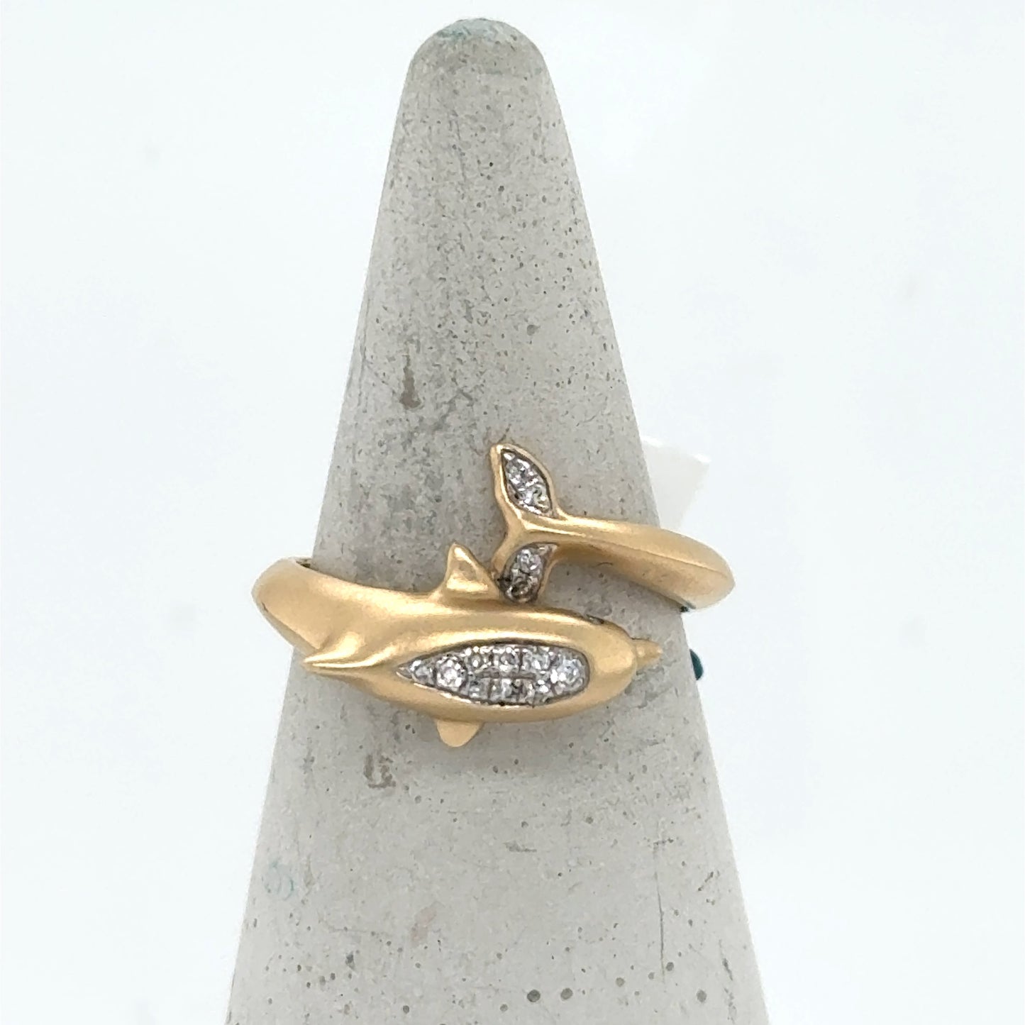 14K Yellow Gold Diamond Dolphin Ring - Size 6.5