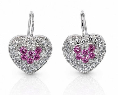 14K White Gold Pink Sapphire & Diamond Heart Drop Earrings