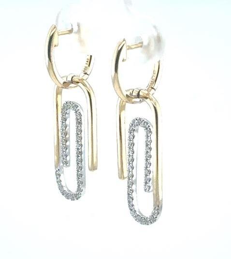 14K Yellow & White Gold Diamond Paperclip Huggie Earrings