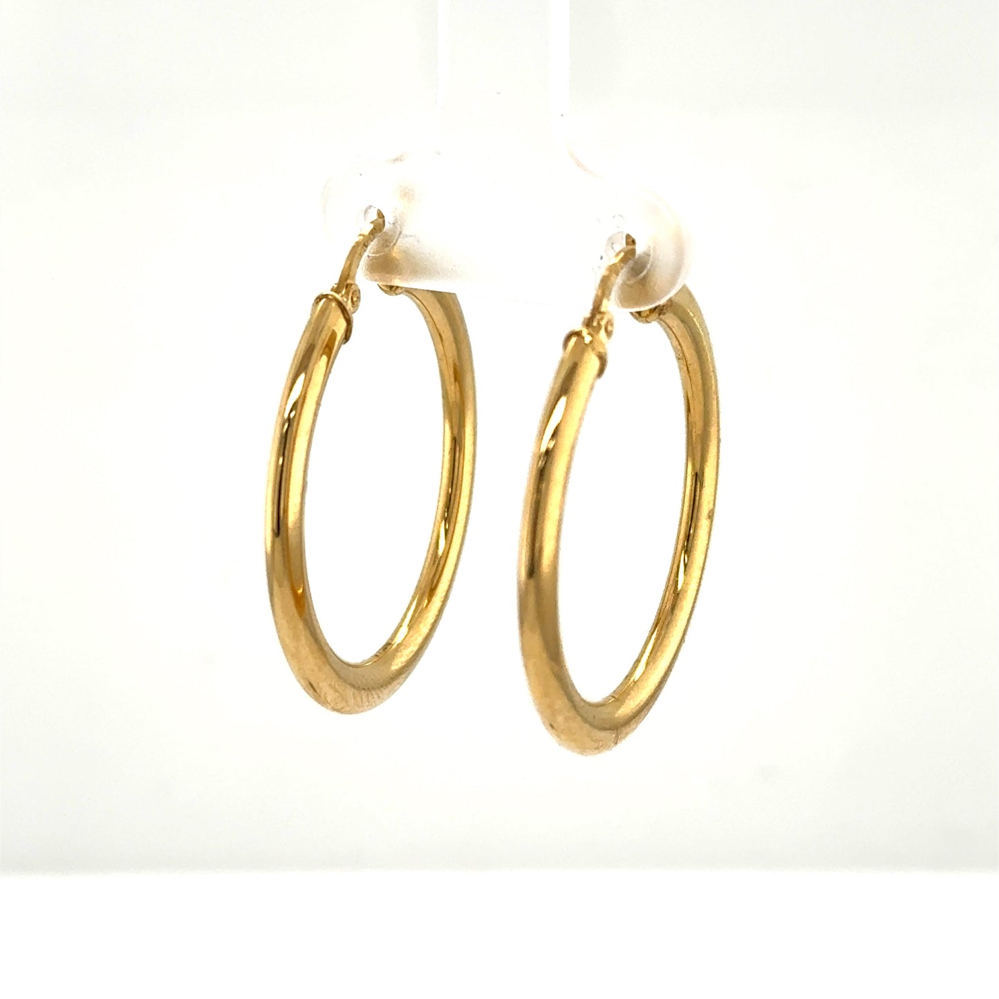 14K Yellow Gold Tube Hoop Earrings 30mm Pierced