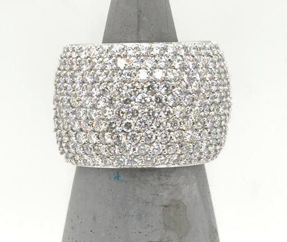 Wide 14K white gold band with ten rows of pave-set round diamonds.