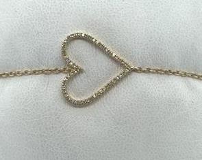 14K Gold Petite Diamond Heart Bracelet with Rolo Chain