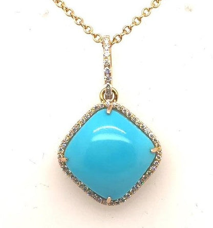 18K Yellow Gold Turquoise & Diamond Halo Pendant - 6.63ct